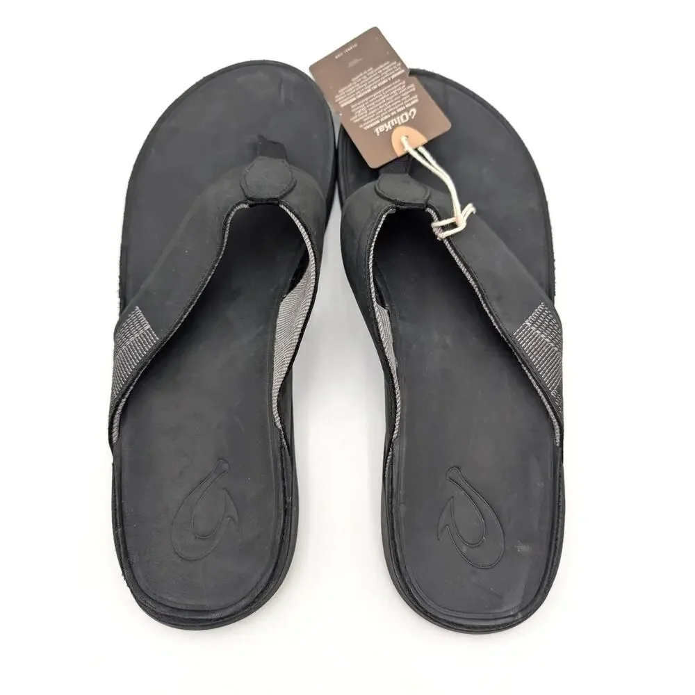 OluKai Tuahine Waterproof Flip Flop Sandals Open Toe Men's Black Size USM13 EU46